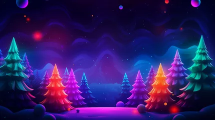 Foto auf Acrylglas Violett Merry Christmas and happy New Year background. Neon banner, poster, blue, pink, purple