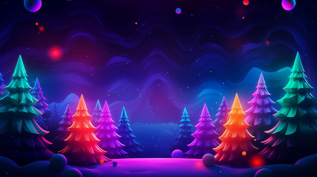 Merry Christmas and happy New Year background. Neon banner, poster, blue, pink, purple