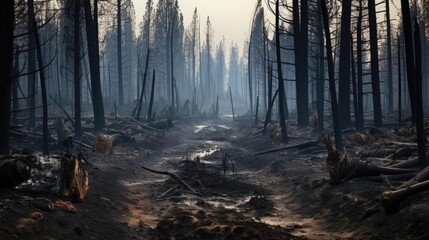 Scorched forest after wildfires