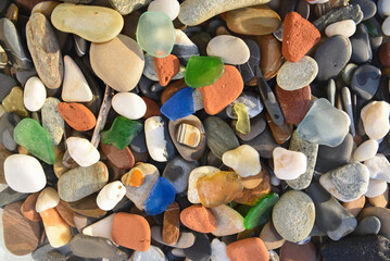 sea, glass, stone, beach, pebble, nature, blue, sea glass, calm, shiny, background, ocean, waves, zen, bright, smooth, harmony, closeup, polished, concept, rock, abstract, multicolored, beauty pieces.