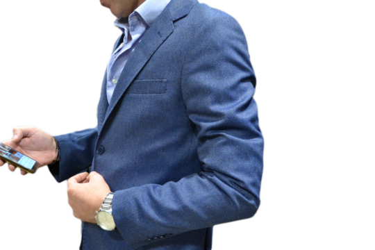 man in a wool blue jacket in a white background. PNG file