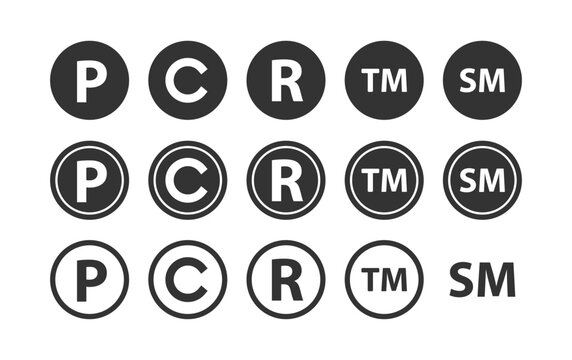 Trademark copyright icon set. Registered patent symbol. Legal copyright sign in circle, intellectual property. Outline and flat style icon for web design. Vector illustration.
