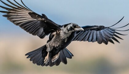 a beautiful raven corvus corax in flight - obrazy, fototapety, plakaty