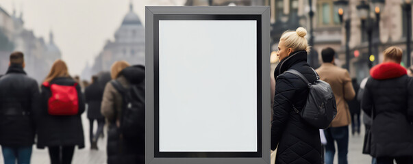 Mockup Display For Advertisements In Public With Bustling Crowd