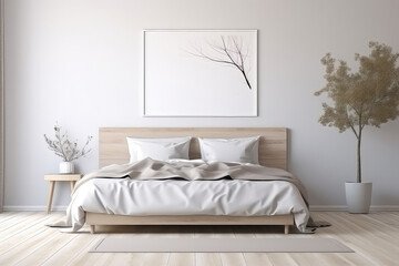 Modern Scandinavian Bedroom With Large Art Poster Frame