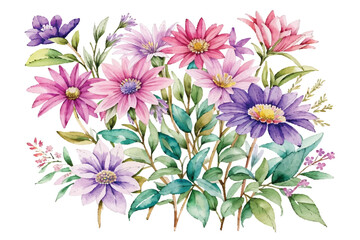 Pink and purple flowers and blossoms seamless pattern