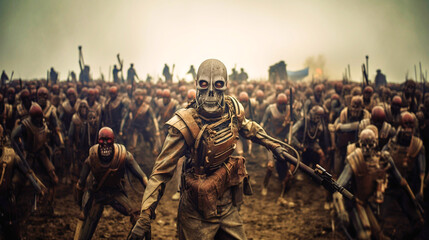 horror monster devil evil skeleton warrior and soldier, army attacking, apocalyptic apocalypse