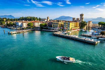 old town and port of Sirmione in italy - 667204801