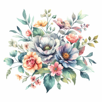 Vector floral bouquet with watercolor arrangement