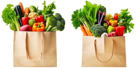 Vegetables in paper bags on an isolated background - obrazy, fototapety, plakaty