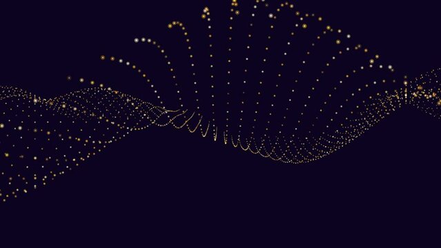 Luxurious and elegant, this image features a shimmering gold pattern on a black background. The wavy arrangement of small dots creates a captivating visual effect, as if the gold is reflecting light