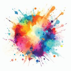 Bright colorful watercolor splash splatter stain brush strokes on white background. Modern vibrant aquarelle spot. Rainbow trendy isolated design on white. Element. Vector watercolor illustration