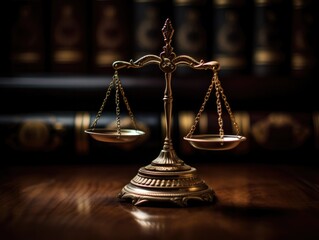 Scales of justice in front of a courthouse building