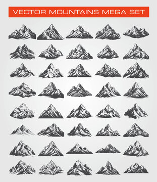 Berge Symbol Silhouette Alpen Mountains Set