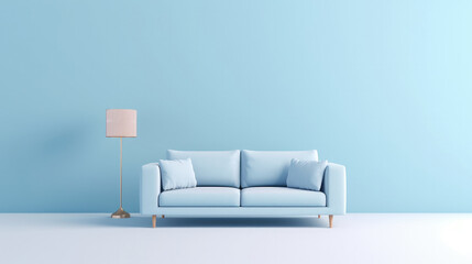 Blue sofa and blue wall in living room