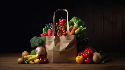 Shopping bag full of fresh vegetables and fruits