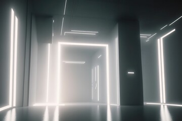Sleek and innovative futuristic white hallway design with illuminated walls