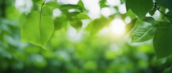 Obraz premium Nature of green leaf in garden at summer. Natural green leaves plants using as spring background