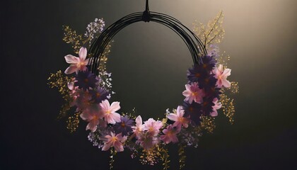 dark hanging floral halo ring photography backdrop