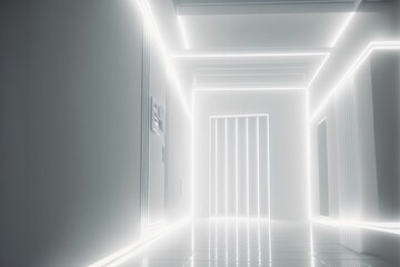 Sleek and innovative futuristic white hallway design with illuminated walls