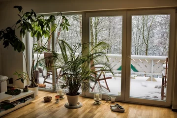 Tuinposter wohnen mit grünpflanzen im winter © ArTo