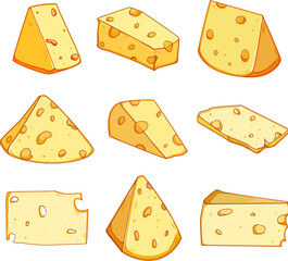 cheese set cartoon. dairy piece, gourmet cut, snack milk cheese sign. isolated symbol vector illustration