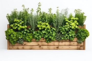 Fototapeta na wymiar Organic Wooden Raised Bed Vegetable Garden For Vertical Planting