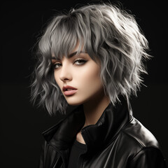Fototapeta premium Illustration of a haircut fashion portrait, AI Generated
