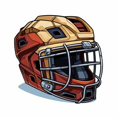 Hockey helmet, cartoon style, single, white background. AI generated