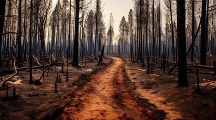 Scorched forest after wildfires