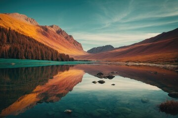 sunset over the lake, Gorgeous Panoramic Reflection