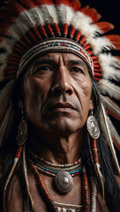 Native american Cief headress portrait, wild west style