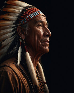 Native american Cief headress portrait, wild west style