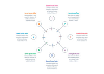 eight option informational templates. circular wheel infographic template. magazine, internet, web, business, annual report infographic template