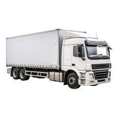 Modern white color cargo truck isolated on white background  and transparent PNG