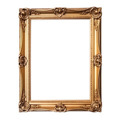 Ancient antique gold picture frame, vertical rectangle picture frame isolated on transparent background