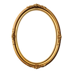 Antique round oval gold picture mirror frame isolated on transparent, png