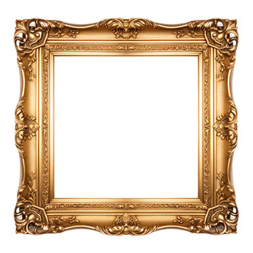 Antique square picture frame made out of gold isolated, Luxury square picture frame 