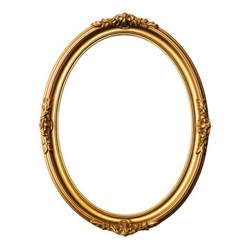 Antique round oval gold picture mirror frame isolated on transparent, png
