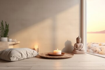 Fototapeta na wymiar Serene Home Meditation With Soft Lighting