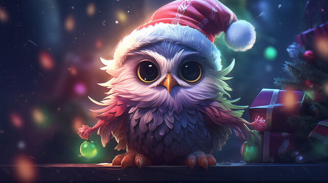 Tiny KAWAI Eagle in a cute and adorable CHRISTMAS outfit, spreading happiness