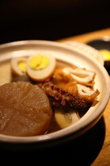 Japanese food oden meatball boiled in pot