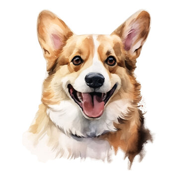 water color Illustration of a corgi dog isolated on white, and transparent png