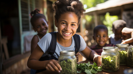 Kids and nutrition: A group of children happily engaged in a hands-on nutrition workshop, promoting healthy eating habits from a young age
