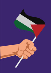 hand holding a flag of palestine. hand waving palestinian flag