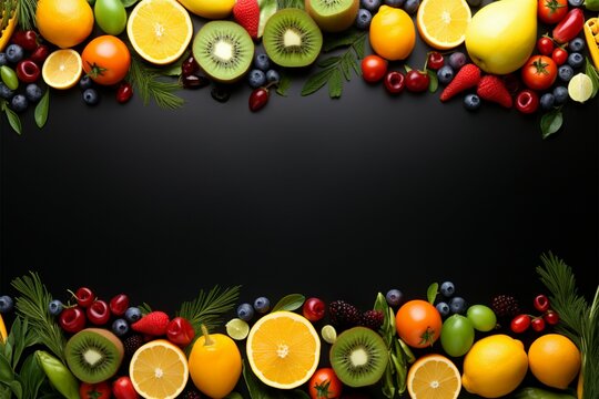 Fruits and veggies in a vibrant minimalist picture frame by AI