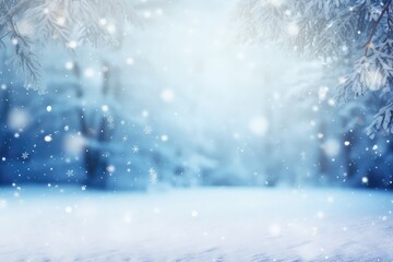 Winter Wonderland With Snow And Blurred Forest Background