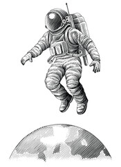 Astronaut hand drawing engraving style black and white clip art3 - 667217048