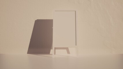 Modellazione e rendering 3d di una parete con cavaletto in un ambiente bianco