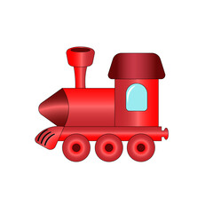 Vector illustration of a cartoon steam locomotive in red color on a white background